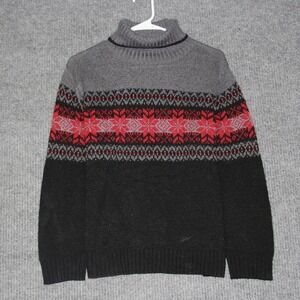 Carolyn Taylor Essentials Turtleneck Fair‎ Isle Sweater Mens S Gray Red Black